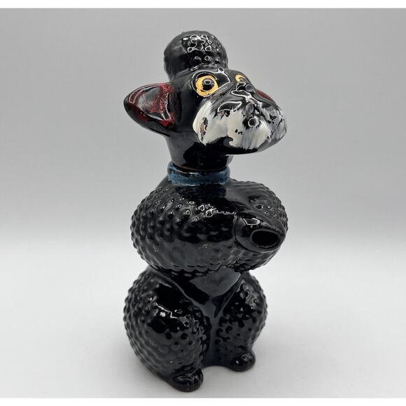 Vtg Redware Black Poodle Figurine Drink Liquor Decanter Kitsch Barware 8" Japan - Picture 1 of 12